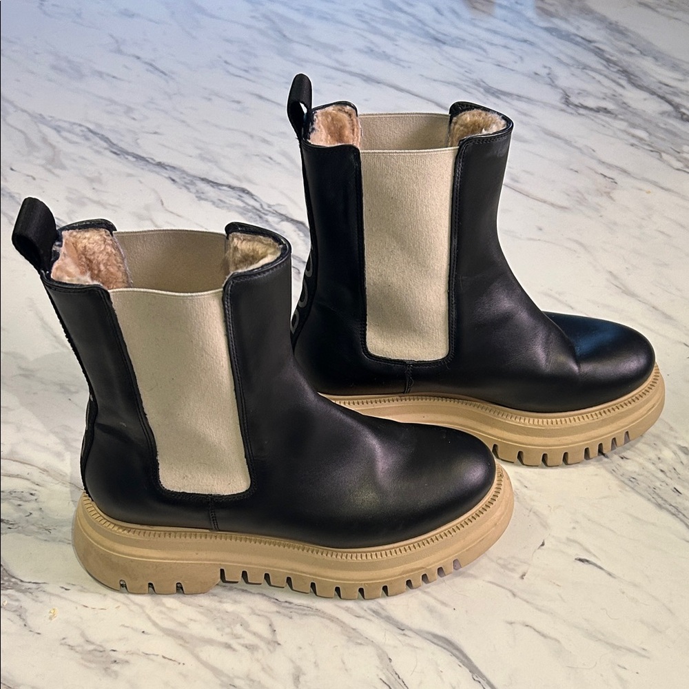 BOGNER Black and Cream Shearling Boots